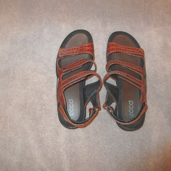 ECCO Light Slingback Sandals Size 8.5 39 Leather Croc Comfort Walk Ankle Strap - Picture 4 of 12